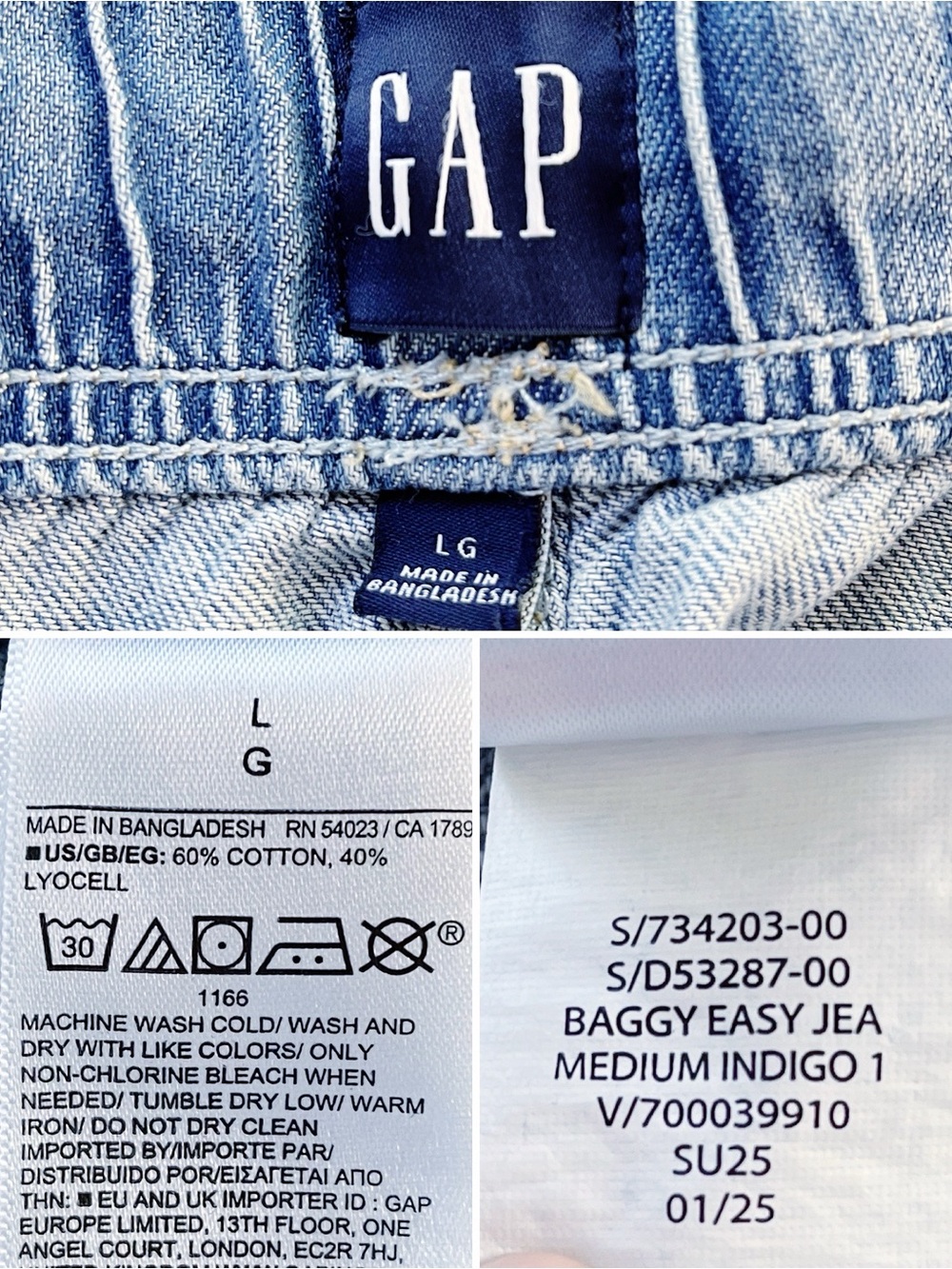 BOGO! Gap Baggy Easy Jean Wide Leg Medium Indigo Wash Size Large - Picture 10 of 10
